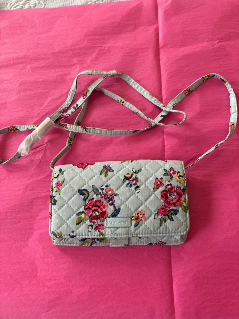 Vera Bradley Quilted Floral Crossbody in Light Blue and Pink